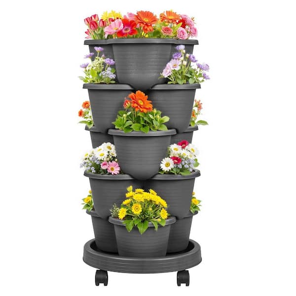 25.4 in, x 13 in. Gray Plastic 5-Tier Vertical Garden Planter L0FHKQG9DG -  The Home Depot