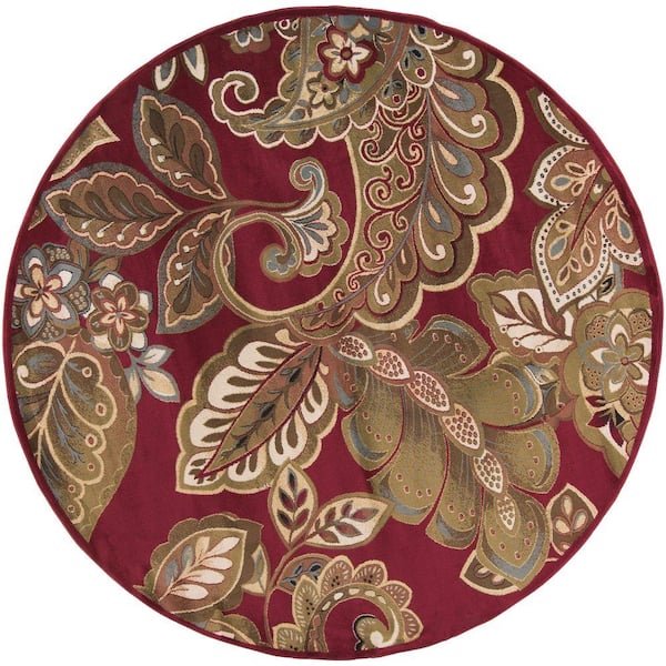 Cerastium Burgundy 8 ft. x 8 ft. Round Indoor Area Rug
