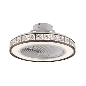 22 in. Indoor Integrated LED White with Vintage Pattern Round Flush Mount Ceiling Fan with Light and Remote Control