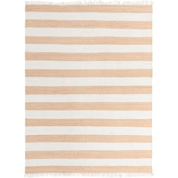 Unique Loom Chindi Rag Striped Beige 10' 0 x 13' 1 Area Rug