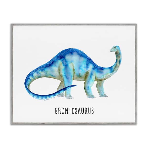 Stupell Industries Brontosaurus Dinosaur Learning by Brett Blumenthal Gray Framed Animal Giclee Art Print 11 in. x 14 in.