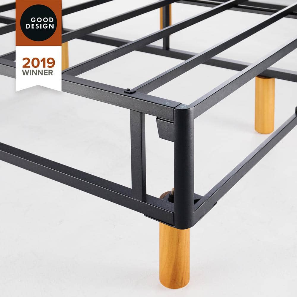 Slate Grey Twin Upholstered Metal Frame Mattress Foundation