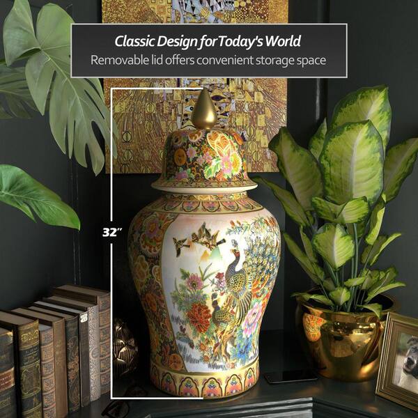 Red Lantern Oriental Furniture 32 in. Rose Medallion Satsuma