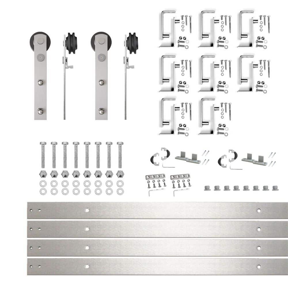 11 ft./132 in. Brushed Nickel Double Track Bypass U-Shape Sliding Barn Door Hardware Kit - Straight Design Roller price history on PriceWatchPro