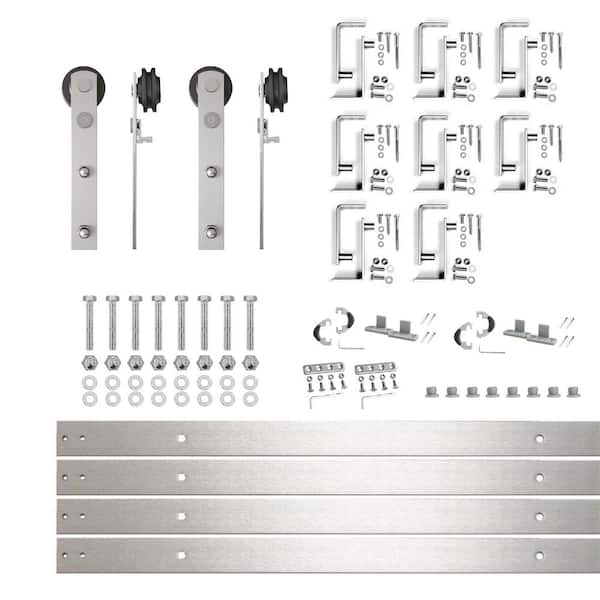 HOMACER 11 ft./132 in. Brushed Nickel Double Track Bypass U-Shape Sliding Barn Door Hardware Kit - Straight Design Roller