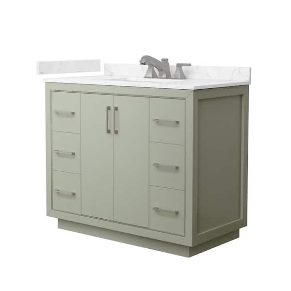 Icon 42 in. Single Freestanding Light Green Bath Vanity with Carrara Cultured Marble Top Assembled