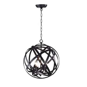 4-Light Black and Brown Finish Chandelier