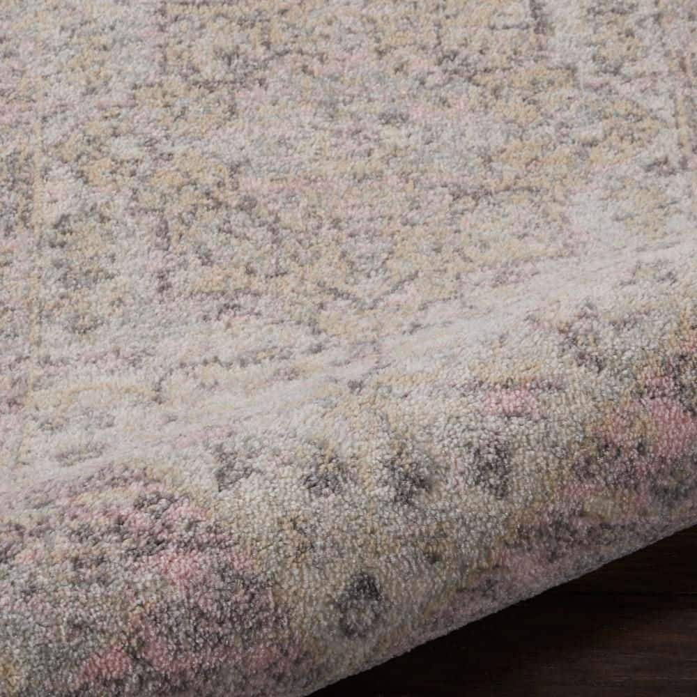 Handmade Vintage Kashan Ivory/Pink Easy-Care Rectangular Rug