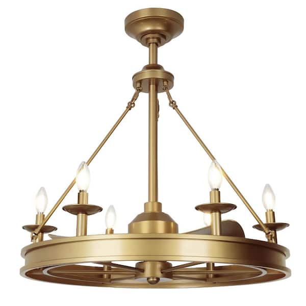 ARISKEEN 30 in. Indoor Gold Downrod Mount Ceiling Fan with Light and Remote, Fandelier with Candle-Style Bulbs (Not Included)