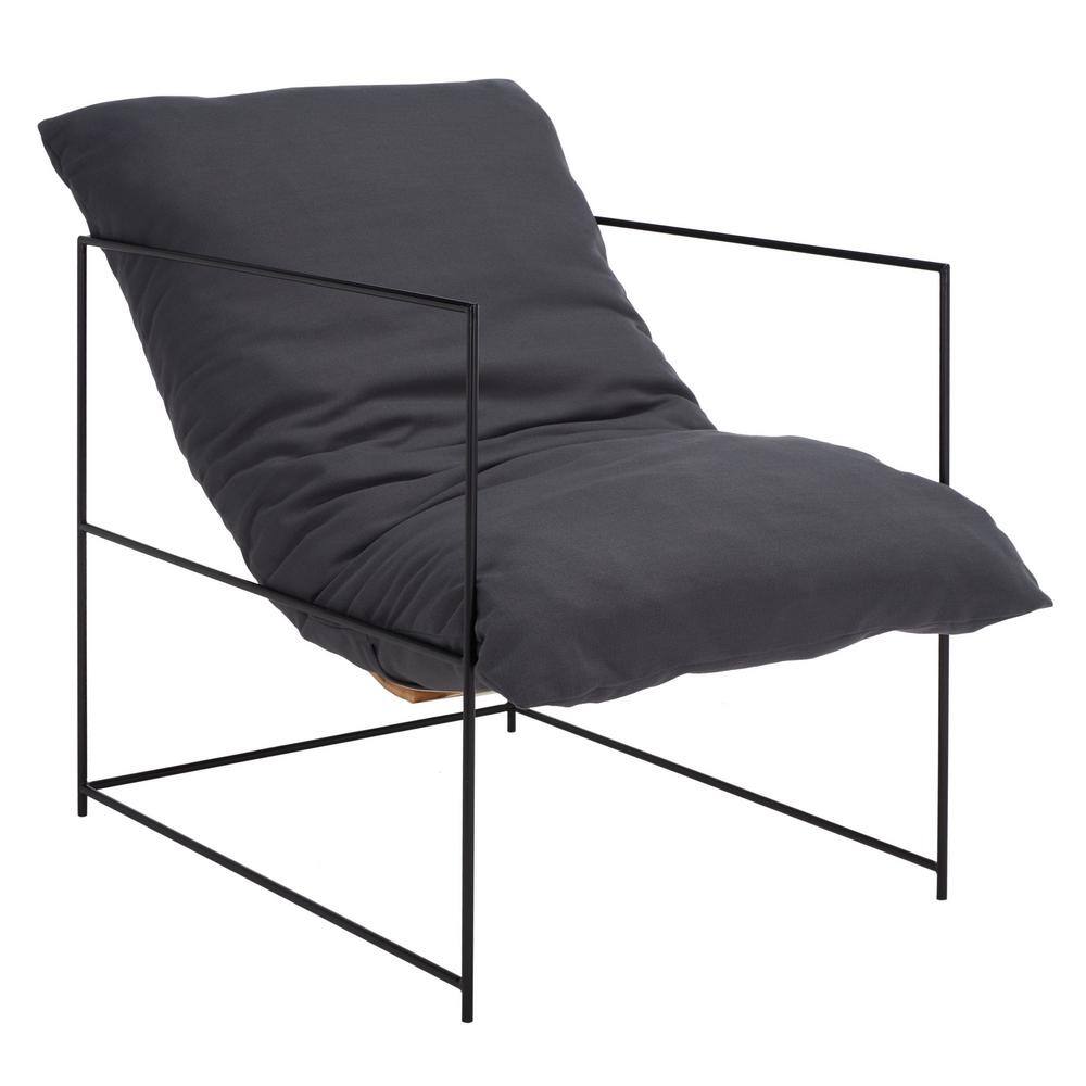 Portland Minimalist Gray Linen and Black Metal Accent Chair