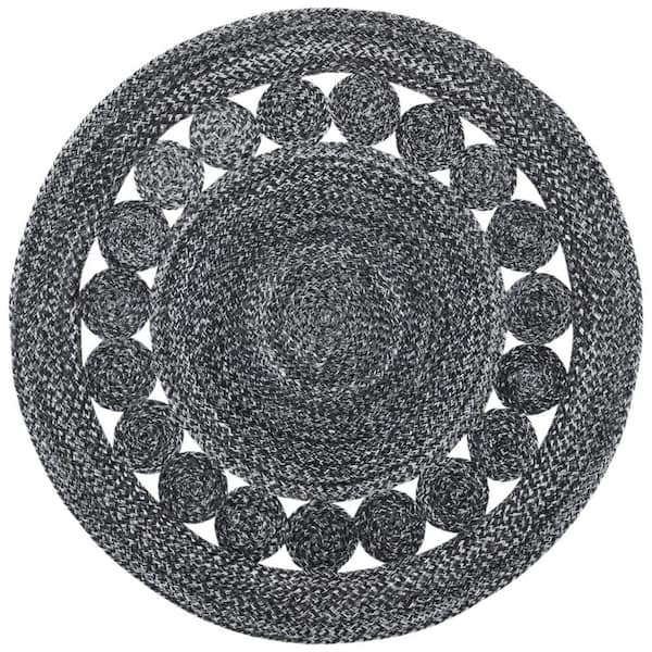 SAFAVIEH Cape Cod Charcoal Doormat 3 ft. x 3 ft. Border Circle Solid Color Round Area Rug