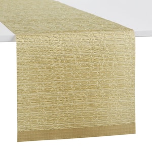 Coiled Woven PVC 13 in. W x 90 in. L Gold Solid Polyester Table Runner