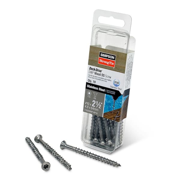 Simpson Strong-Tie #10 x 2-1/2 in. T-25, Flat Head, Type 316 Stainless Steel Deck-Drive DWP Wood Screw (10-Pack)