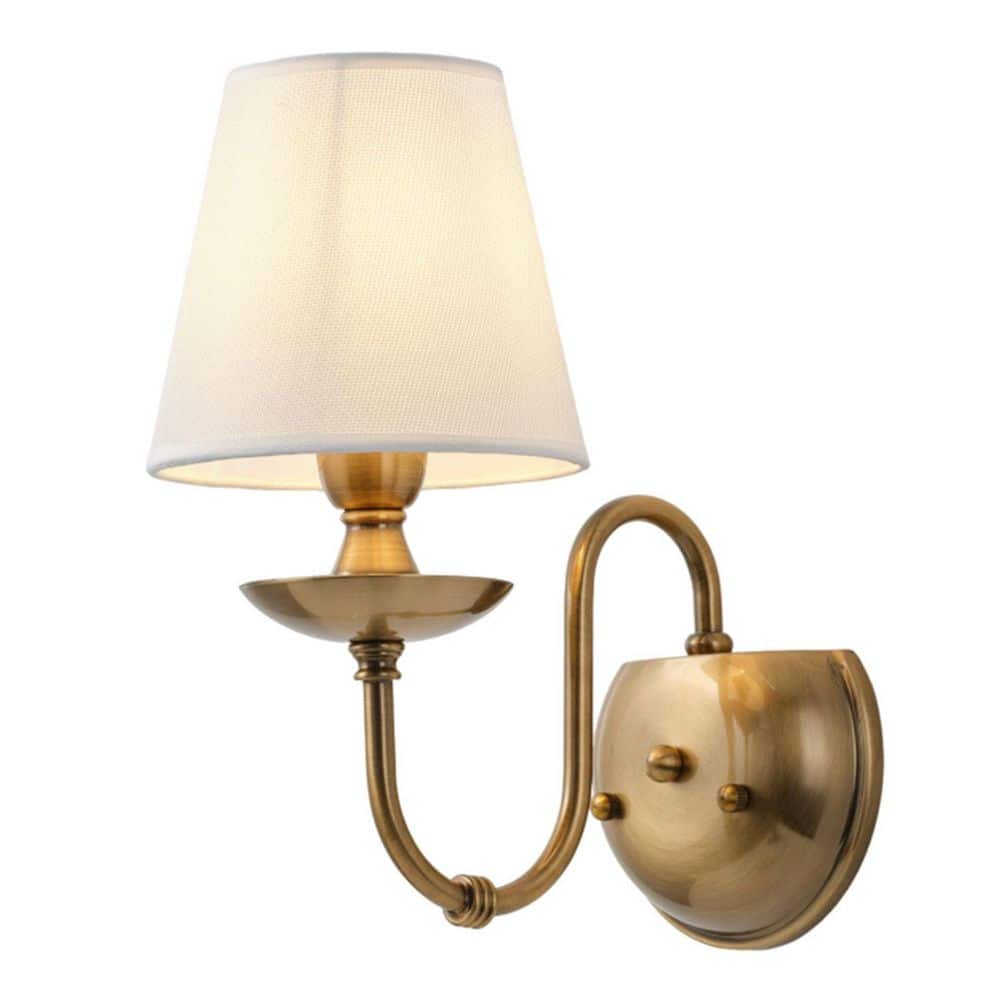 6.3 in. 1-Light Vintage Antique Brass Wall Sconce Hardwired with Flared Funnel Linen White Fabric Shade price history on PriceWatchPro