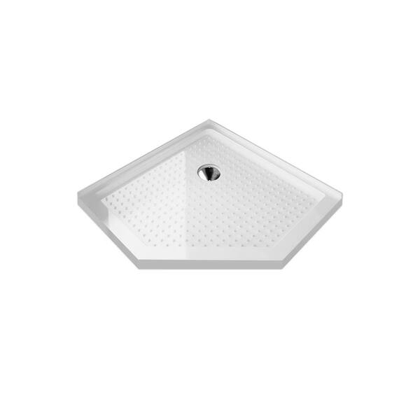 TOOLKISS 38 in. L x 38 in. W Corner Neo-Angle Shower Pan Base with Corner Drain in White