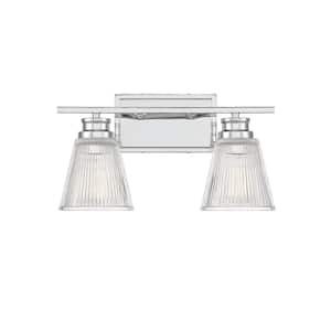 16 in. W x 8.75 in. H 2-Light Chrome Bathroom Vanity Light with Clear Glass Shades