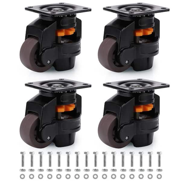 4-Pack Leveling Series 2 in. Aluminum Swivel Plate Caster with NBR Rubber Foot Base for Heavy Duty Equipment