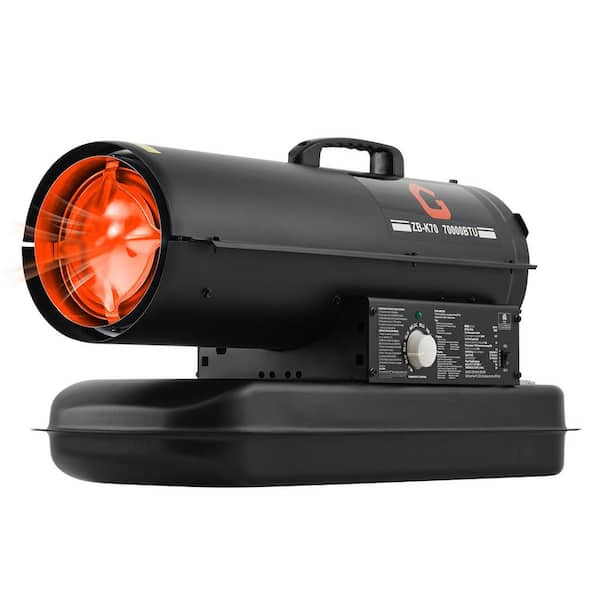 70K BTU Portable Forced Air Kerosene/Diesel Patio Space Heater with Thermostat, 5 Gal Tank & Handle