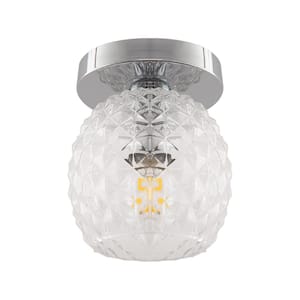 15.7 in. 32-Watt Modern White Integrated LED Flush Mount with Pink Feather Shade