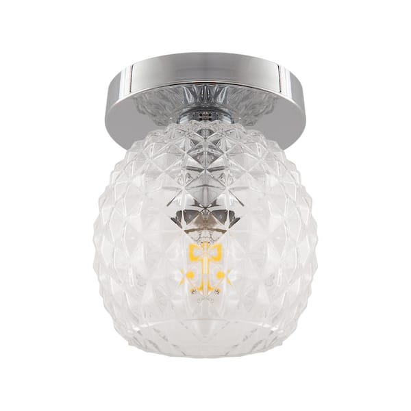 YANSUN 5 in. 1-Light Mini Chrome Industria Semi Flush Mount, Globe Glass Shade Ceiling Light Fixture for Corridor, Hallway