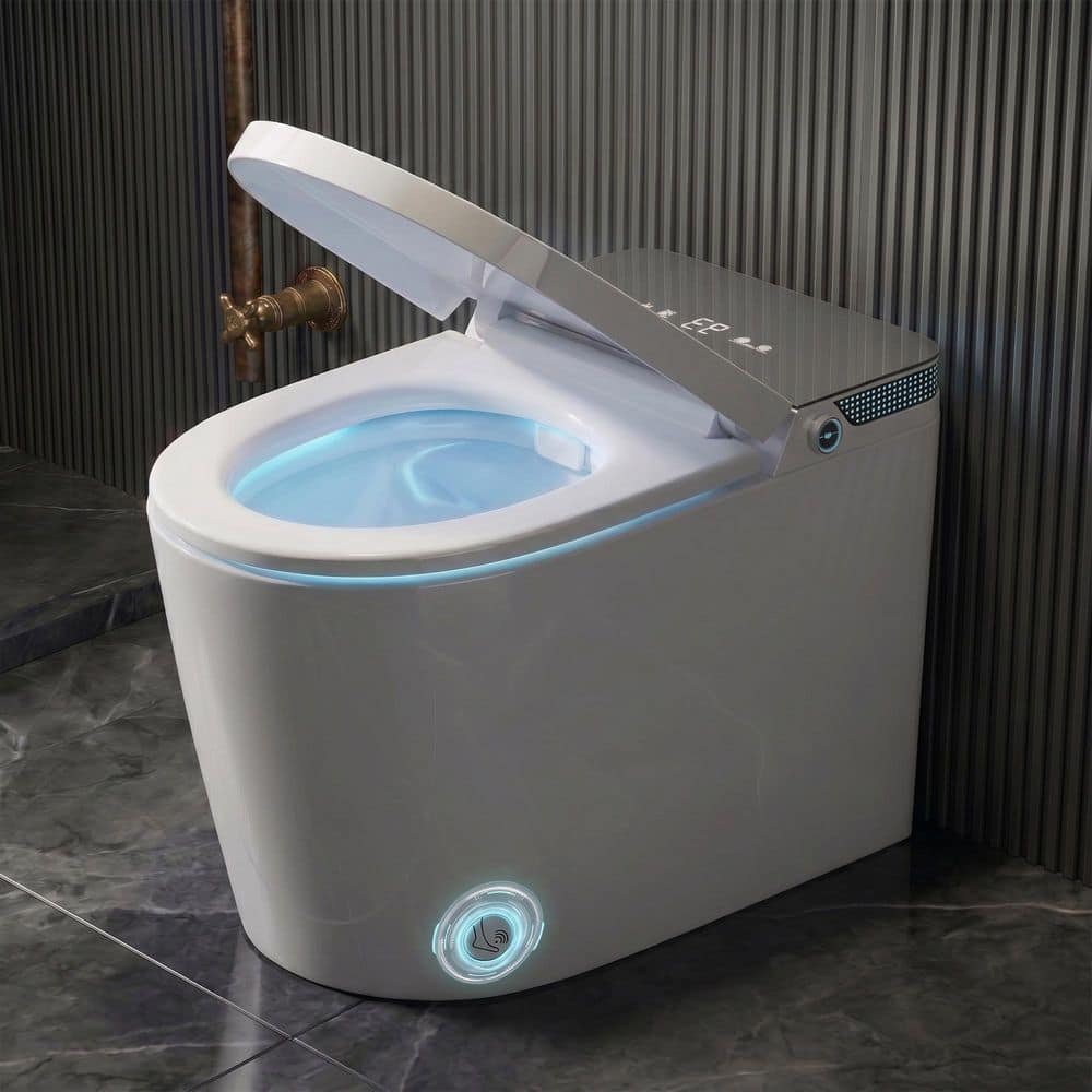 YULIKA Elongated Bidet Toilet 1.28 GPF in White Smart Toilet w