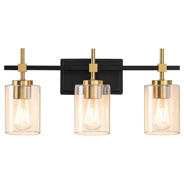 LAZYTIME HOME DECOR INC 21 in. 3 Light Matt Black Paint/Gold Plating Vanity Light with Clear Glass Shade