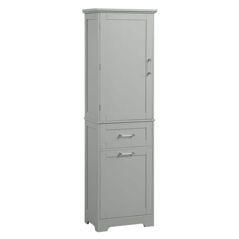 20 in. W x 13 in. D x 68.1 in. H Gray MDF Freestanding Linen Cabinet with Adjustable Shelf and Big Drawer