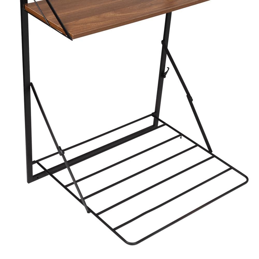 Black and Walnut Wall-Mounted Drying Rack with Shelf