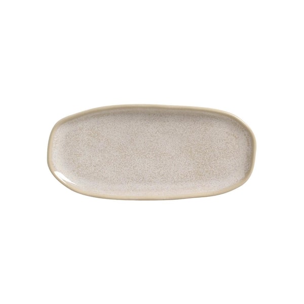 PORTO BRASIL 9.06 in. Latte Beige Stoneware Shallow Oval Platter Organic (Set of 4)