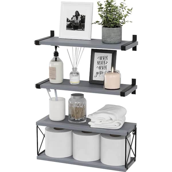 Cubilan 16.5 in. W x 6 in. D Grey Wood Decorative Wall Shelf, Floating Shelves