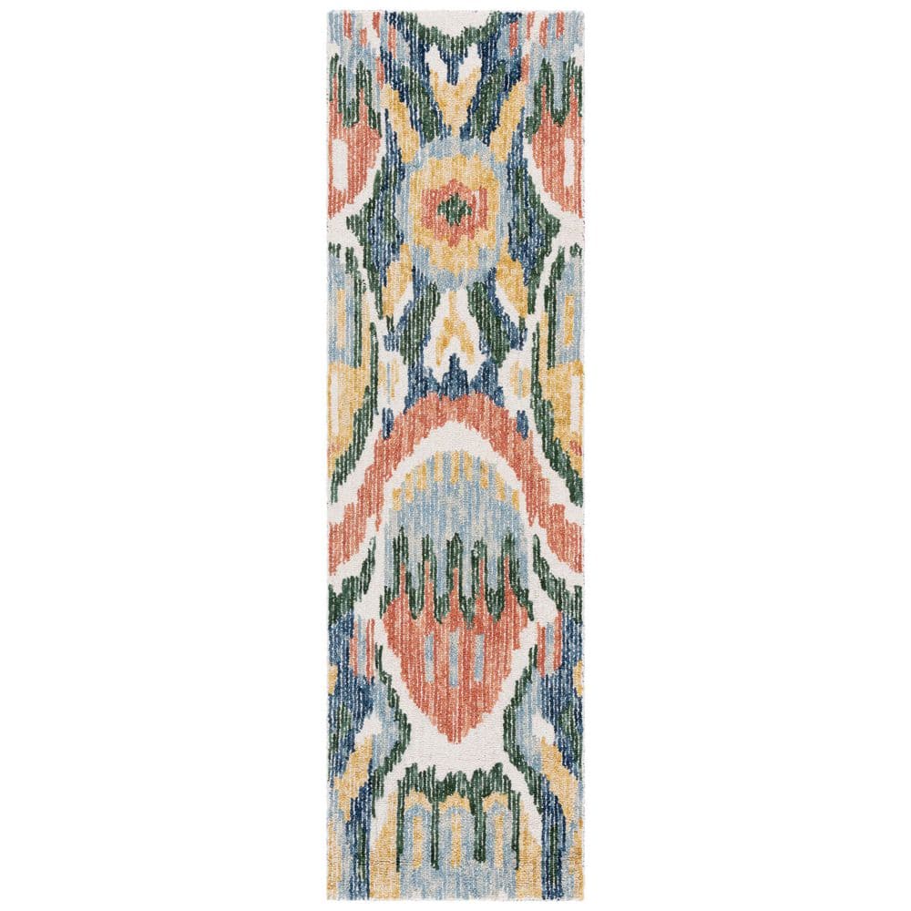 SAFAVIEH Ikat 2 ft. x 8 ft. Green/Rust Abstract Mayan Runner Rug ...