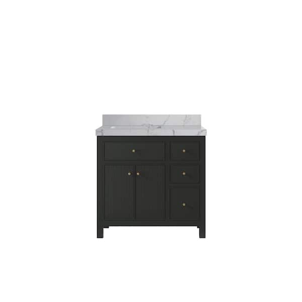 Willow Collections Sonoma 36 in. Left Sink Freestanding Black Top Bath Vanity with Venatino Qt. Top Unassembled