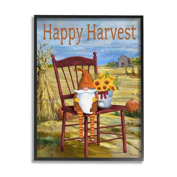 Stupell Industries Happy Harvest Country Gnome by Paul Brent 1 Piece Framed Graphic Print Nature Poster Art Print 14 in. x 11 in.