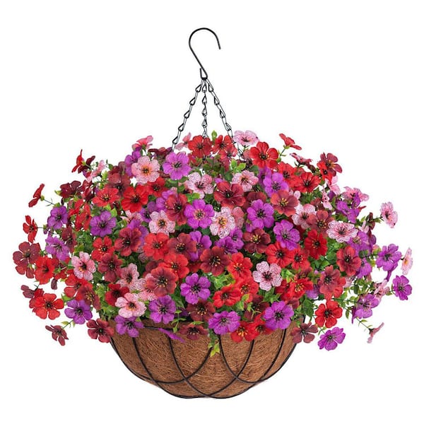 Unbranded 21 in. H Red Artificial Boxwood Hanging Flowers in Basket, Outdoor Indoor Boxwood Vines Garden Decor