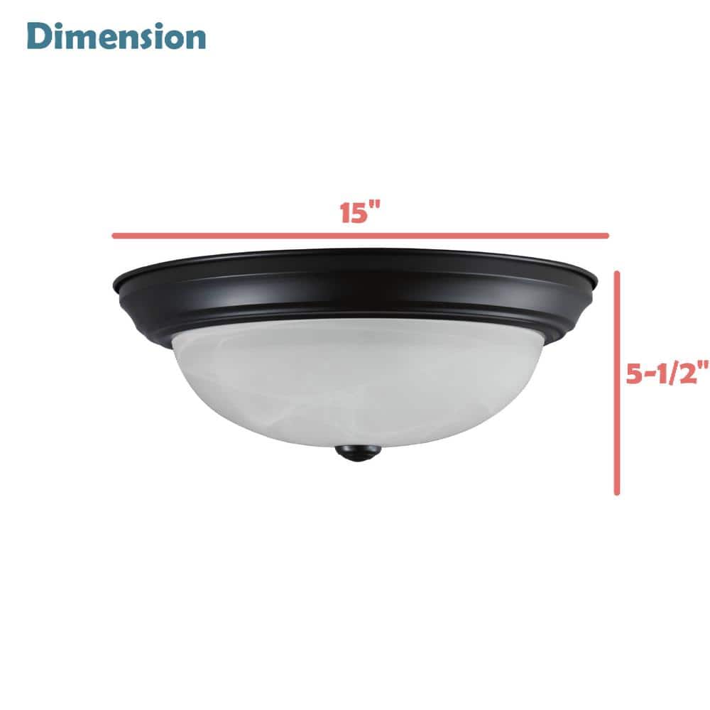 15" Black Flush Mount with Frosted Glass Shade