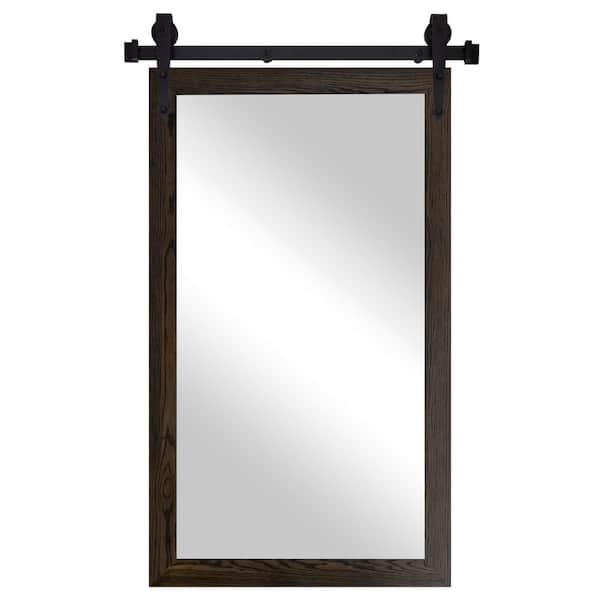 Rayne Mirrors (33 in. W x 54 in. H) Ebony Oak Hardwood Mirror with Steel Barndoor Rail