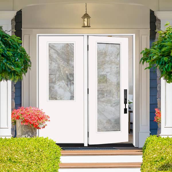 Legacy 60 in. x 80 in.Primed RH Outswing Center-Hinged Fiberglass 2/3 Clear Tempered Glass Prehung Double Patio Door