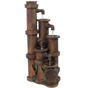 23.5 in. Rusted Cascading Pipes Outdoor Patio Garden Water Fountain
