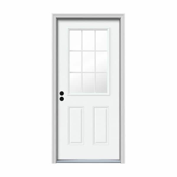 JELD-WEN 30 in. x 80 in. 9 Lite White Painted Steel Prehung Right-Hand Inswing Entry Door w/Brickmould