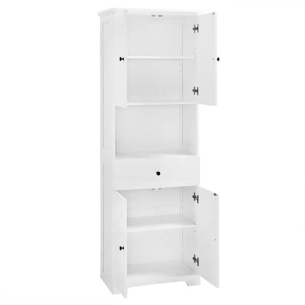 24 in. W x 14 in. D x 68 in. H White Linen Cabinet, Tall Bathroom Cabinet with 4-Doors, Large Storage Space Open Shelve