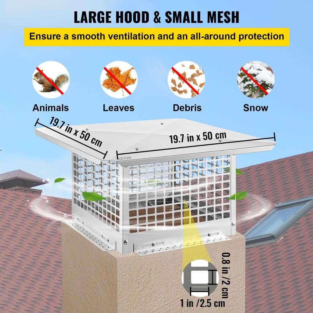 VEVOR 13" x 13" Silver Stainless Steel Chimney Cap