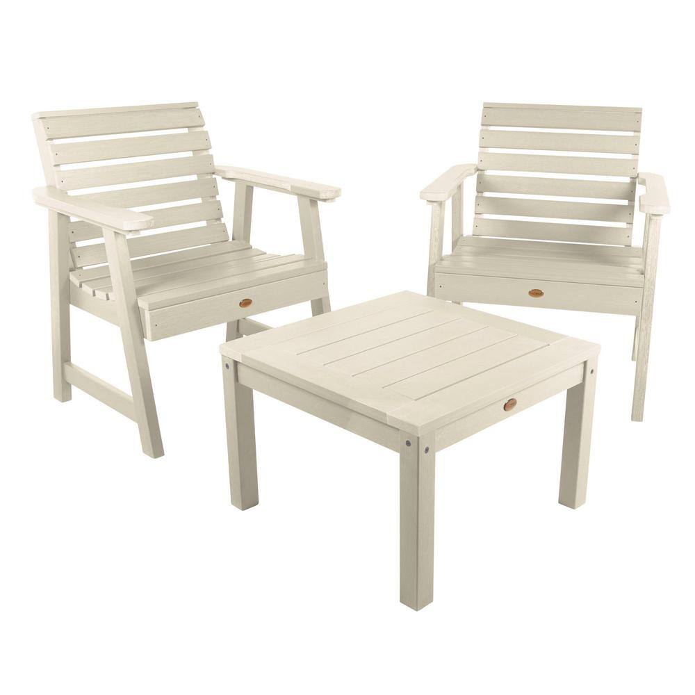 Highwood Weatherly Whitewash 3Piece Recycled Plastic Patio Conversation Set ADKITCHGW2WAE