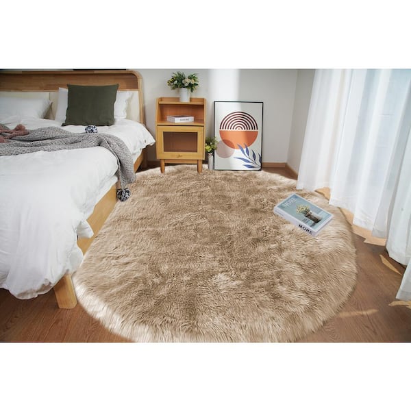 Sheepskin Faux Fur Beige 8 ft. x 8 ft. Cozy Rugs Round Area Rug