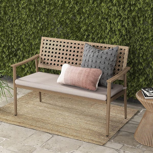 Coral coast pruitt resin wicker outdoor bench best sale with cushion