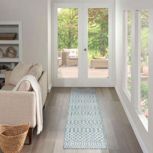 Positano Aqua 2 ft. x 10 ft. Moroccan Contemporary Runner Area Rug
