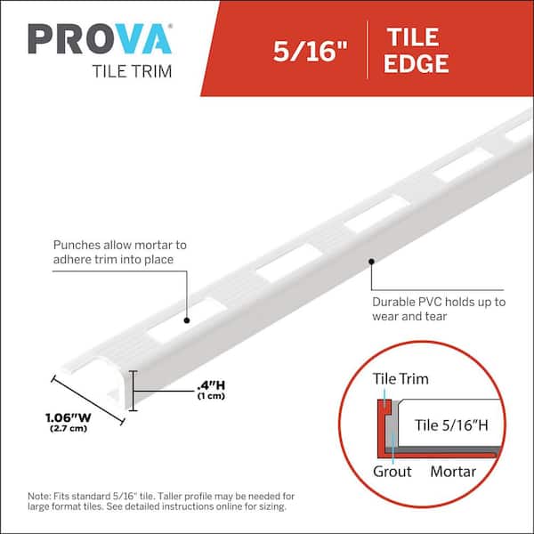 White 1 in. W x 96 in. L PVC 5/16 in. Tile Edge Trim