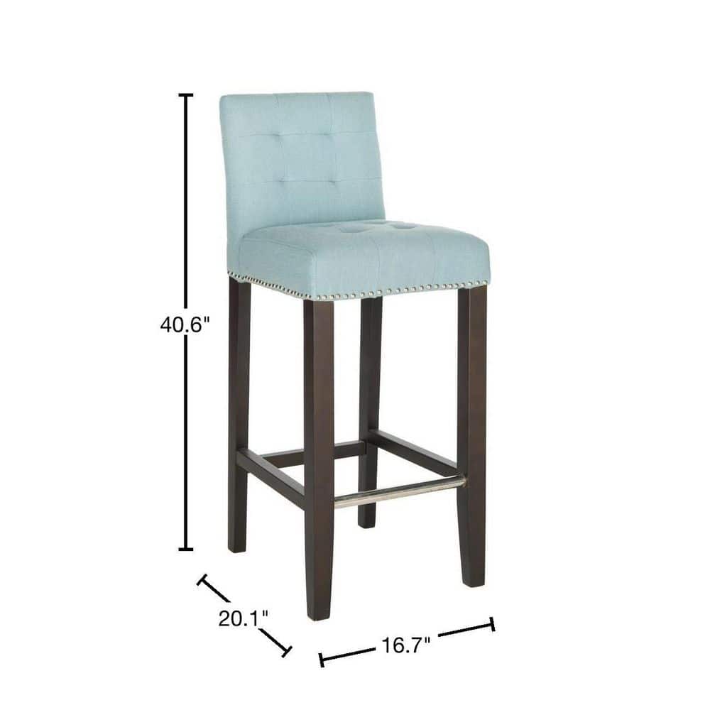 Sky Blue Transitional Bar Stool with Espresso Birch Wood Legs