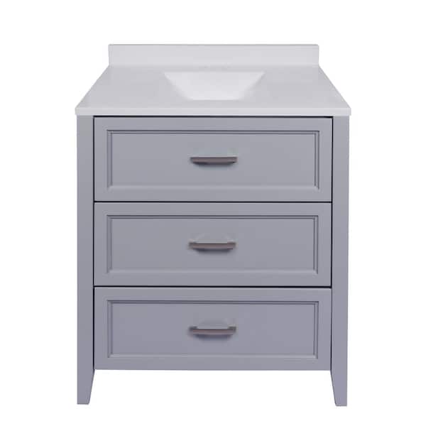 Amluxx Capri 31 in. W x 22 in. D x 36 in. H Bath Vanity in Gray with Cultured Marble Top with Backsplash in White