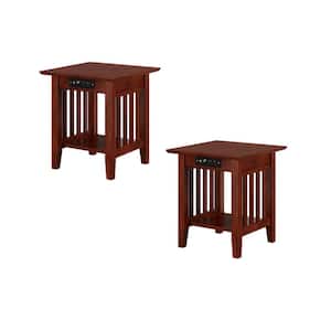 Mission 20 in. Wide Walnut Brown Square Solid Hardwood End Table with USB Electronic Device Charger Set of 2