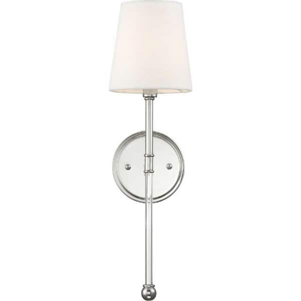 Olmstead 5.5 in. 1-Light Polished Nickel Wall Sconce with White Linen Shade